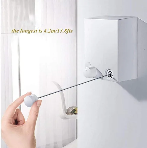 Miniatura 8 de Youngine Tendedero retráctil para interiores y exteriores, para colgar en la pared, con cuerda de acero de 13.8 pies, colgador de cuerda ajustable