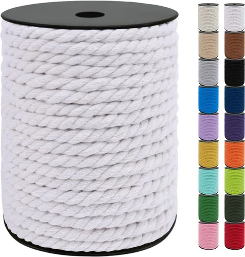 Miniatura 19 de JeogYong Cordón de macramé de 8mm, cuerda de lana de macramé de algodón natural de 131 pies, cordón de algodón trenzado de 3 hebras, hilo de macramé