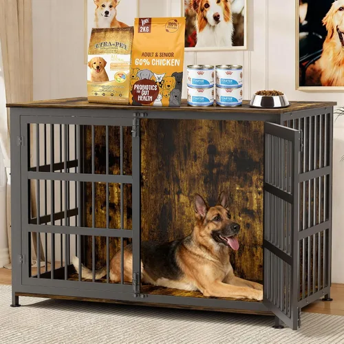 Mueble Jaula para Perros de 46'' Jaula para Perros de Raza Grande Jaulas para Perros de Interior Jaulas para Perros de Madera Mesa Auxiliar Jaula