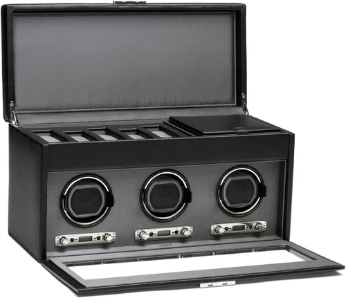 Miniatura 2 de Enrollador triple para reloj WOLF Viceroy con almacenamiento, Contemporáneo, Negro