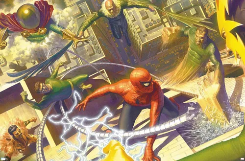 Trends International Marvel Comics - Póster de pared de Spider-Man, batalla con seis siniestros, 22.375 x 34 pulgadas, versión premium sin marco