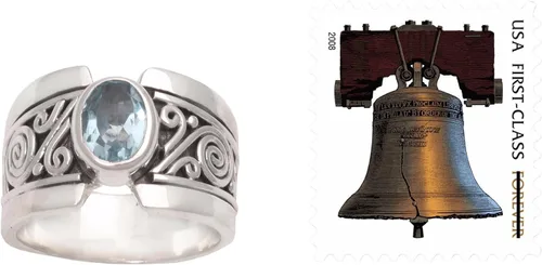 Miniatura 6 de NOVICA Anillo artesanal hecho a mano con topacio azul de una sola piedra de ley .925 ancho con piedra natal de serenidad de Indonesia 'Blue Karma