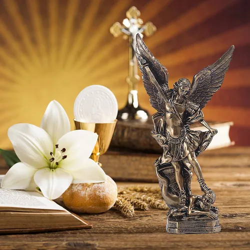 Miniatura 5 de Estatua de San Miguel Arcángel de 31.8 cm de alto, santo arcángel Miguel derrotó al dragón malvado, escultura de ángel de batalla religiosa