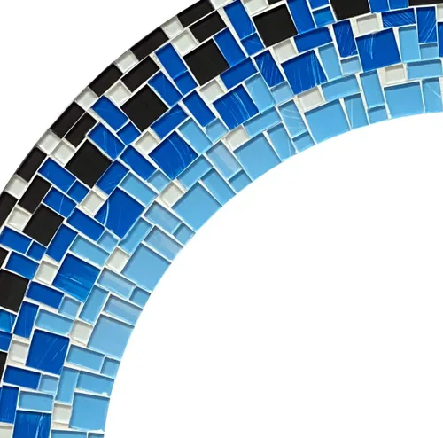 Miniatura 2 de Decoración artística de pared – Espejo de pared decorativo hecho a mano, mosaico azul, blanco y negro, marco de 24 pulgadas, espejo redondo de 15