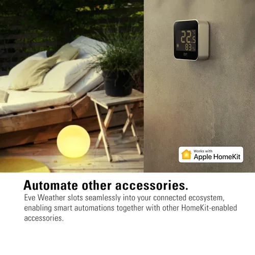 Miniatura 7 de Eve Weather - Apple HomeKit Hogar Inteligente, Estación Meteorológica Conectada para Exteriores para Seguimiento de Temperatura, Humedad y Presión
