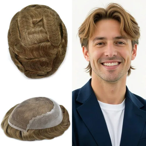 Miniatura 15 de Toupee - Sistemas de reemplazo de cabello para hombre, encaje frontal suizo, nudo blanqueado, pieza de cabello humano natural 1# negro azabache, 8 x