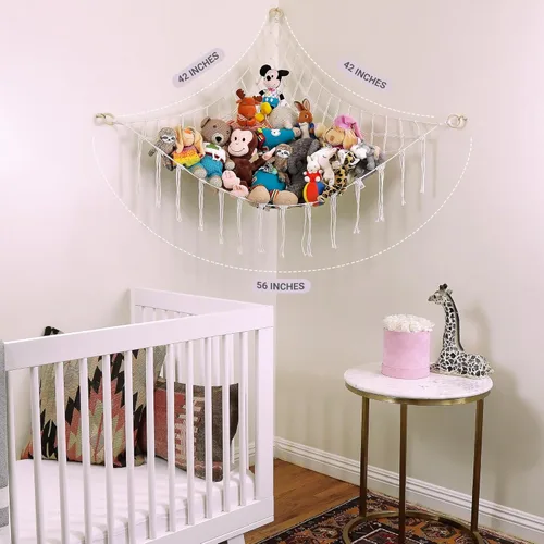 Miniatura 3 de ABBY BABY Hamaca grande para animales de peluche, almacenamiento de animales de peluche, red de macramé 100% algodón natural, organizador