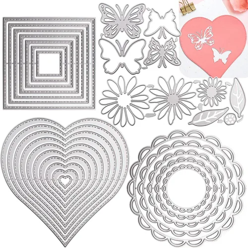 Daily Treasures Juego de 5 plantillas de troqueles de corte, 32 moldes de plantillas de metal, multiformas, herramientas de relieve para álbumes de