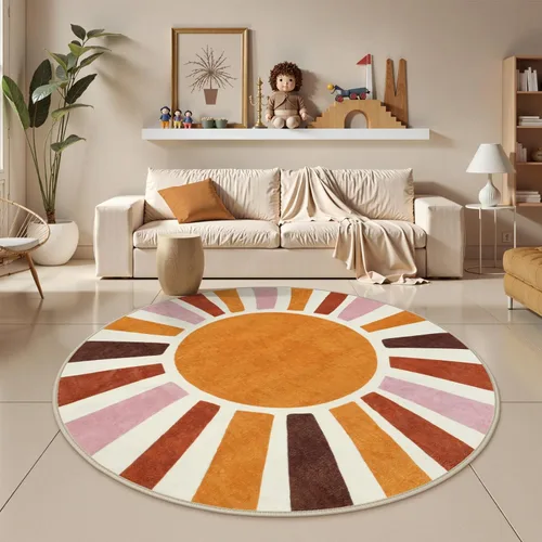 Miniatura 14 de LIVEBOX Alfombra de baño redonda retro de 3 pies, colorida alfombra bohemia suave circular para dormitorio, bonita alfombra lavable antideslizante