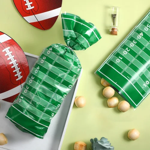 Miniatura 4 de Blulu 100 bolsas de golosinas de fútbol de celofán, bolsas de plástico sellables con calor de celofán con lazos plateados, recuerdos de fiesta