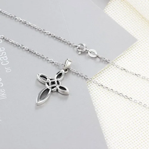 Miniatura 6 de Collar con colgante de nudo celta de plata de ley 925, joyería de moda para mujer, cadena Rolo de 18 pulgadas