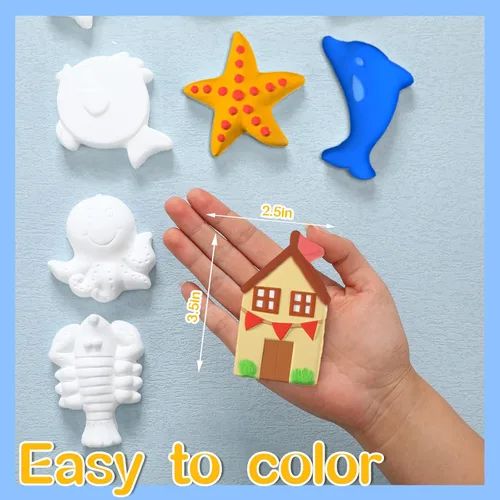 Miniatura 2 de Sinmoe 12 Kits de Pintura Bajo el Mar Artes y Manualidades Figuras de Animales Oceánicos de Cerámica Sin Pintar Hazlo Tú Mismo Kit para Pintar Tus
