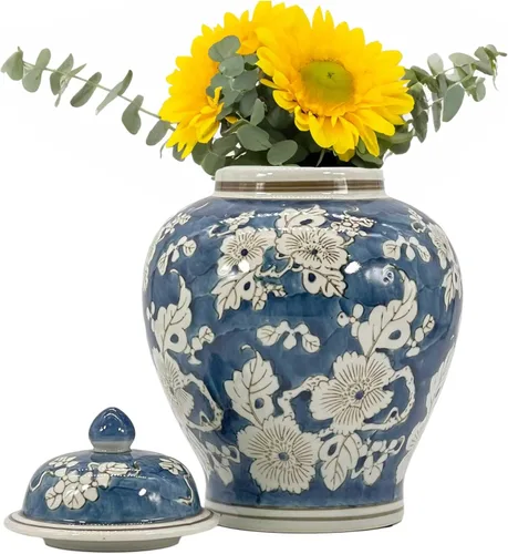 Miniatura 8 de Galt International Tarro de jengibre chinoiserie de flores azules y blancas de 12 pulgadas con tapa de jengibre, tarro decorativo de almacenamiento