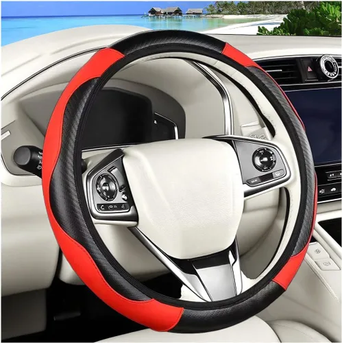 Miniatura 8 de Funda de fibra de carbono para volante de automóvil, protector elástico para volante de automóvil de 14.5 a 15 pulgadas, estilo deportivo