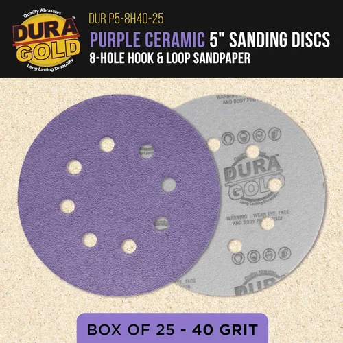 Miniatura 2 de Dura-Gold Discos de lijado de cerámica de película morada de 5 pulgadas, patrón de 8 agujeros, caja de 25 – Papel de lija sin polvo con gancho