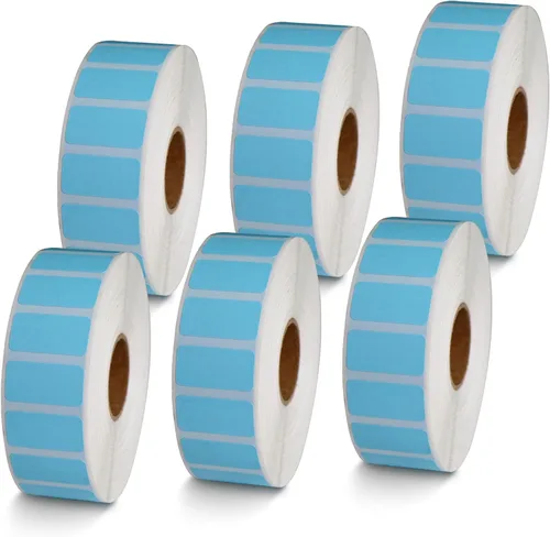 BETCKEY - Etiquetas pequeñas de 1" x 0.5", compatibles con impresoras de etiquetas Zebra y Rollo, adhesivo premium y perforadas [Azul claro, 6