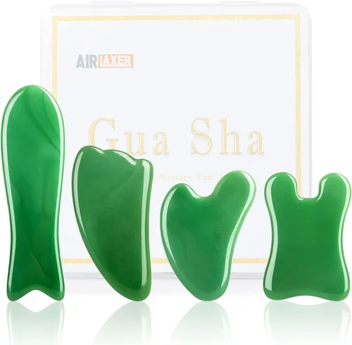 Juego de herramientas faciales de masaje Gua Sha, kit de masajeador Guasha para cara y cuerpo, tabla de masaje de raspado de 4 piezas, terapia Verde