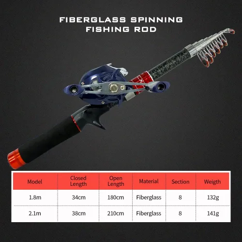 Miniatura 5 de Telescopic Fishing Rod and Reel Combos, Carbon Fiber Fishing Rod with Stainless Steel Baitcasting Reel Portable Fishing Pole Reel Combo for Travel