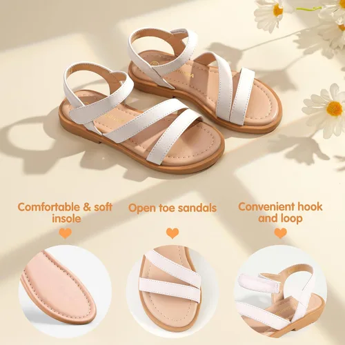 Miniatura 4 de PANDANINJIA Sandalias de verano para niñas Monica con punta abierta, zapatos planos de vestir para niños pequeños y grandes