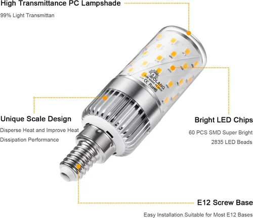 Miniatura 3 de Bombillas LED E12, bombillas LED de candelabro de 12 W, equivalente a 100 W, bombillas de araña blancas cálidas de 3000 K, bombillas de ventilador