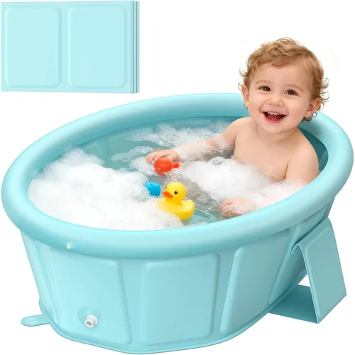 Bañera para bebé con borde superior inflable, bañera infantil extra estable, plegable y portátil para la hora del baño del bebé, diseño sin