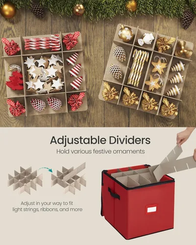 Miniatura 4 de SONGMICS Caja de almacenamiento de adornos navideños, 3 pulgadas 64 ranuras, contenedor de almacenamiento de Navidad apilable con tapa, cremalleras