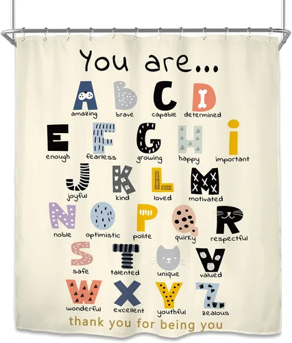 Miniatura 7 de Miyotaa ABC Frases Alfabéticas Juego de Cortina de Ducha 60Wx71H Pulgadas Frases Positivas Inspiradoras Motivacionales Estás Aprendiendo Cortina
