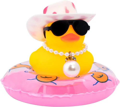 Miniatura 8 de wonuu Pato de Goma para Automóvil, Decoración de Pato Amarillo para Tablero con Sombrero de Sol, Anillo de Natación, Collar, Gafas de Sol