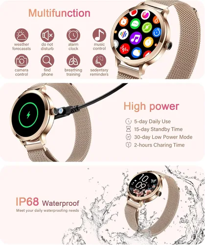 Miniatura 8 de Relojes inteligentes para mujer, 1.106 pulgadas AMOLED de pantalla pequeña, reloj inteligente para responder/hacer llamadas para teléfonos Android
