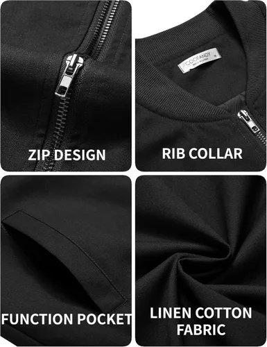 Miniatura 5 de COOFANDY - Chaqueta bomber de algodón para hombre, ligera, de vuelo, chaquetas casuales de softshell, chaqueta varsity