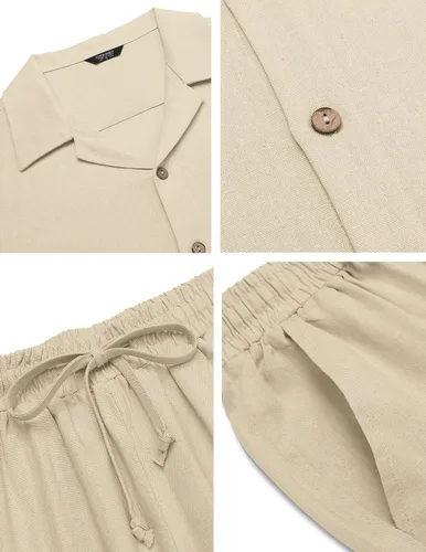 Miniatura 4 de COOFANDY Conjunto de ropa de lino de 2 piezas para hombre camisa con botones y pantalones sueltos