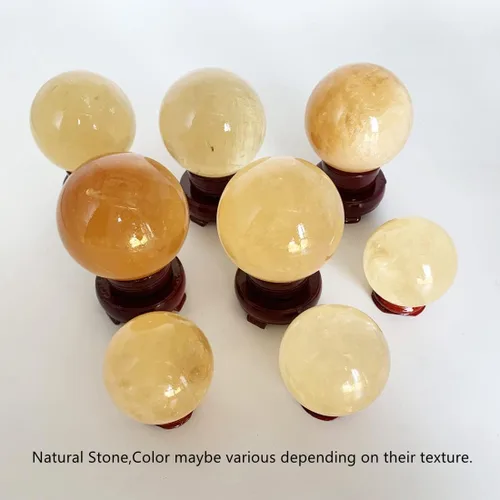Miniatura 6 de Escultura de esfera de adivinación de cristal curativo de citrino natural con soporte de madera Feng Shui Chakra Aura, decoración de escritorio