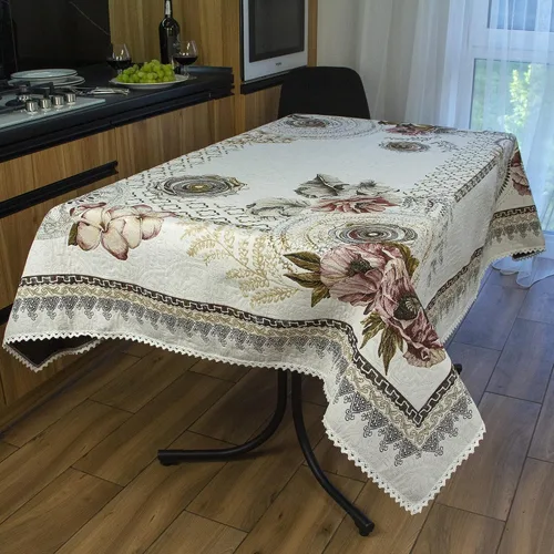 Miniatura 2 de Tablecloth Tapestry Fabric with Elegant Floral Pattern and Volume Effect Table Cloth Poppy Flowers Square or Rectangular Table linen Cloth