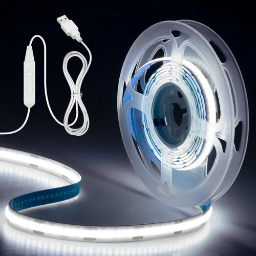 Miniatura 9 de Aclorol Tira de luz LED COB 5V Blanca 6000K Luz de tira LED regulable para TV 1.5M/4.92FT 480LEDs Tira de luces de cinta flexible y cortable