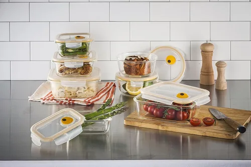 Miniatura 3 de LOCK & LOCK Purely Better - Recipiente de almacenamiento de alimentos de vidrio con tapa de ventilación de vapor, cuadrado de 17 onzas