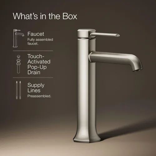 Miniatura 13 de Kohler 27003-4-BN Occasion - Grifo alto para lavabo de baño con una sola manija, 1.2 gpm, níquel cepillado vibrante Vibrant Brushed Nickel