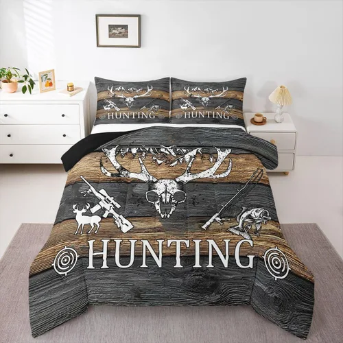 Miniatura 13 de Juego de edredón de oso rústico tamaño individual para mujeres adultas, ropa de cama con estampado de oso salvaje y animales salvajes, relleno