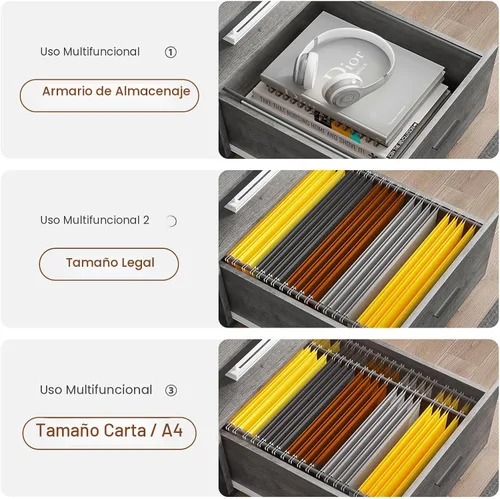 Miniatura 6 de SEDETA Escritorio en forma de L, escritorio de oficina en casa de 66 pulgadas con cajón de archivos de madera y toma de corriente, escritorio de Gris