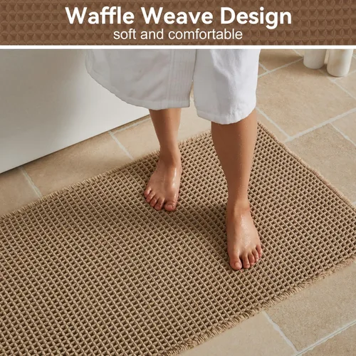 Miniatura 3 de Triohero Tapete de baño con diseño de gofre, tapete de baño pequeño y bohemio, antideslizante, lavable, ultra suave, súper absorbente, de secado