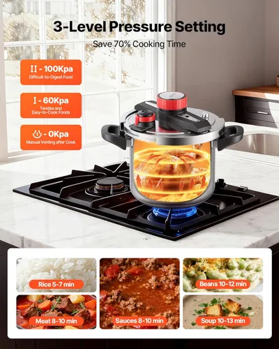 Miniatura 6 de VEVOR Olla a presión, olla a presión de 8 cuartos de galón, acero inoxidable, recipiente a presión con estante para vapor, tapa de vidrio templado
