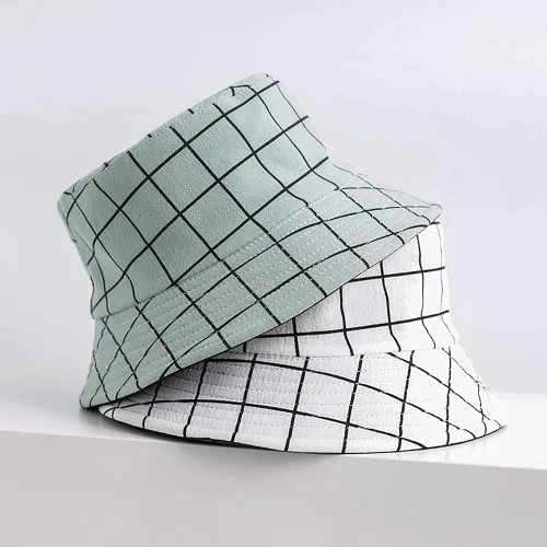 Miniatura 3 de Sombreros reversibles a cuadros para hombres y mujeres, para exteriores, primavera, verano, pesca, pescador, gorra de sol plegable