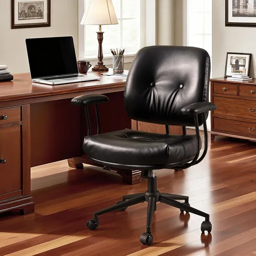 Miniatura 22 de Silla de oficina para el hogar con respaldo medio, silla de escritorio moderna de cuero de mediados de siglo, silla ejecutiva cómoda y giratoria
