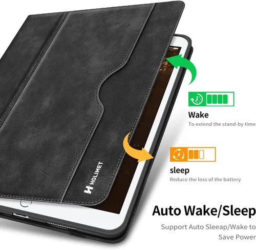 Miniatura 4 de H HOLIMET Funda para iPad de 9ª generación (2021) iPad de 8ª/7ª generación 2020/2019 con soporte para lápices, soporte multiángulo, piel sintética