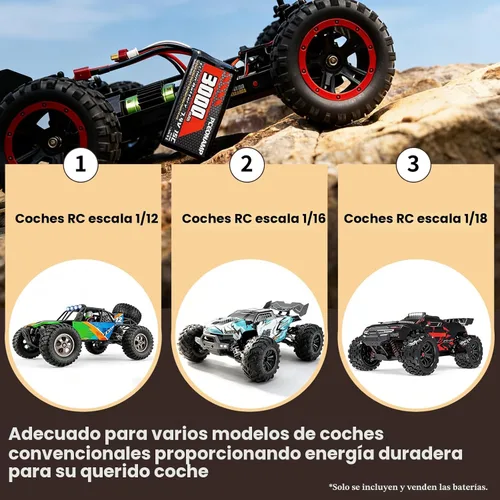 Miniatura 4 de Batería de iones de litio de 7.4V 3000mAh 2S con enchufe en T. Batería recargable para RC de alta velocidad de 4 ruedas motrices y la mayoría