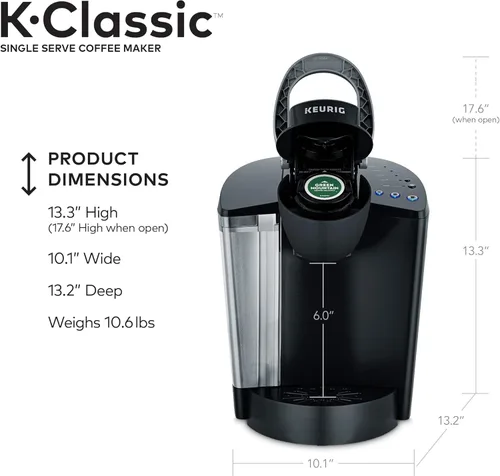 Miniatura 8 de Keurig K -Classic - Cafetera para Cápsulas K-Cup, para una sola taza de 6 a 10 oz / 177.44 a 295.74 ml. de tamaño de café, negro.