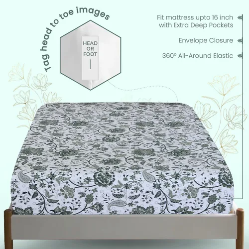 Miniatura 4 de Feather & Stitch - Sábana bajera ajustable de 100 % algodón, 300 hilos, ligera, refrescante y transpirable, con bolsillo profundo elástico regular