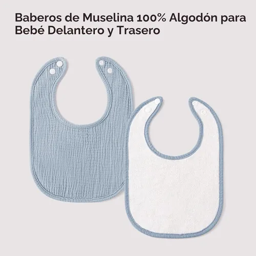 Miniatura 6 de Bearmoss Baberos para babeo y dentición, baberos de muselina 100% algodón para bebé niño y niña, ajustables, ultra absorbentes, paquete de 8 Iceberg