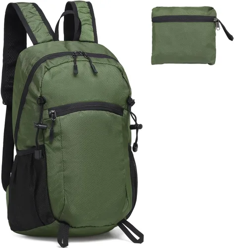Miniatura 12 de Mochila de senderismo plegable, mochila de camping resistente al agua, ligera de poliéster para hombres, mujeres, viajes al aire libre Negro