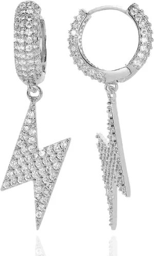 Shcyee Aretes de relámpagos helados a la moda, hip hop, aretes de aro grueso con circonita cúbica para mujeres y hombres, regalo de joyería unisex