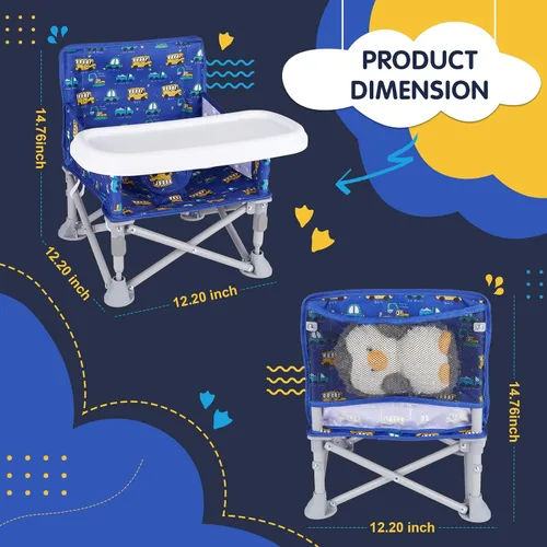 Miniatura 5 de Silla de bebé portátil, asiento elevador plegable con bandeja para mesa de comedor, silla de camping compacta para césped, playa, viajes, bebés de 6